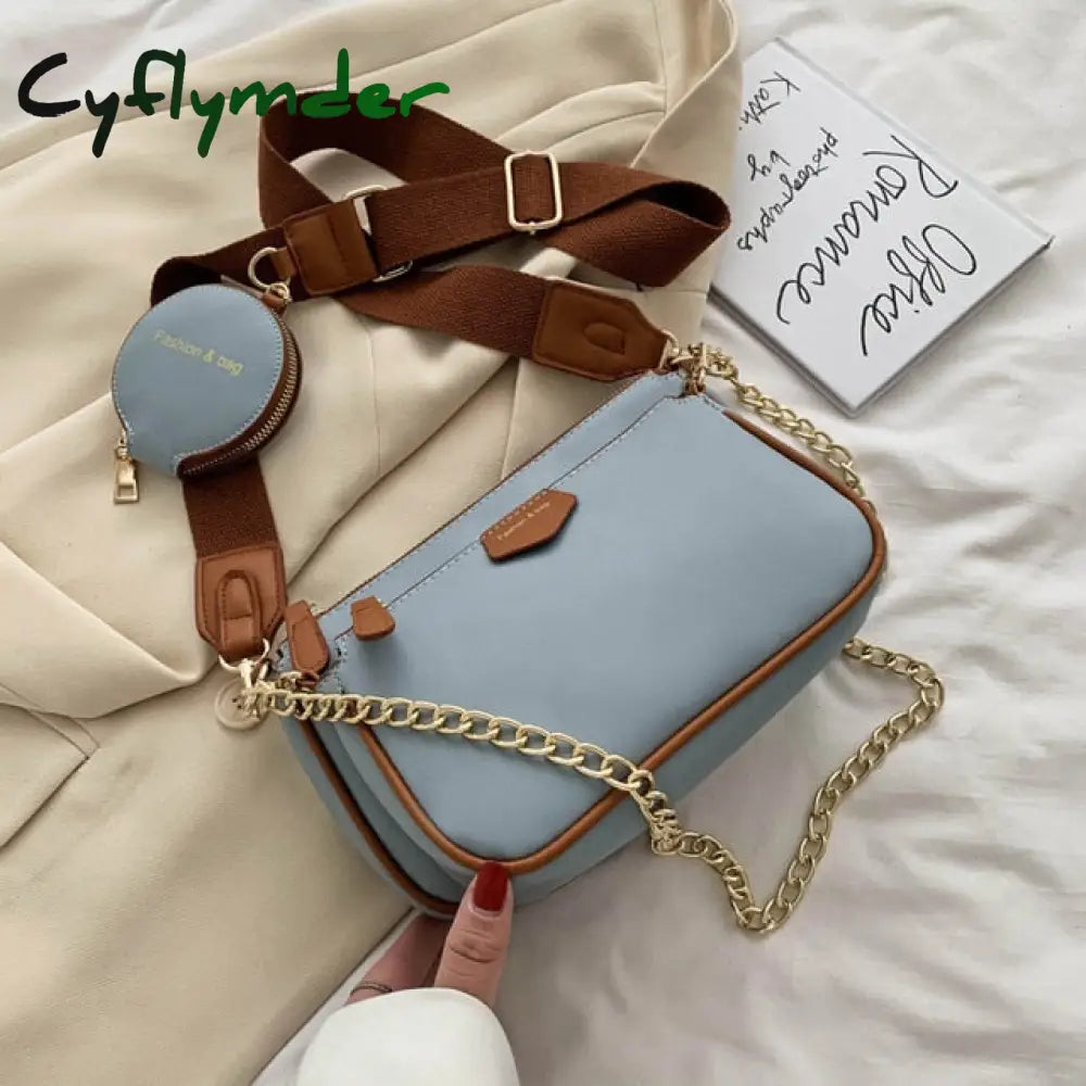 Fashion Chains Women Shoulder Bags Designer Wide Strap Messenger Luxury Pu Leather Crossbody Bag