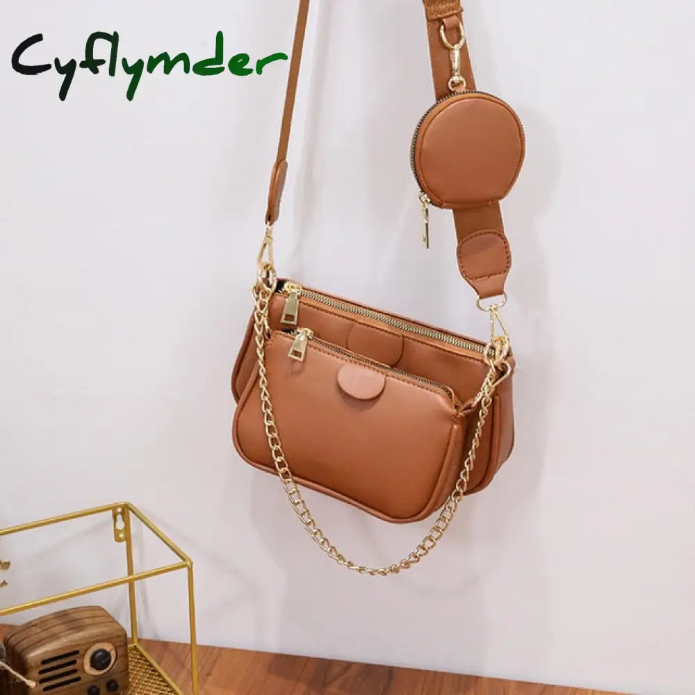 Fashion Chains Women Shoulder Bags Designer Wide Strap Messenger Luxury Pu Leather Crossbody Bag