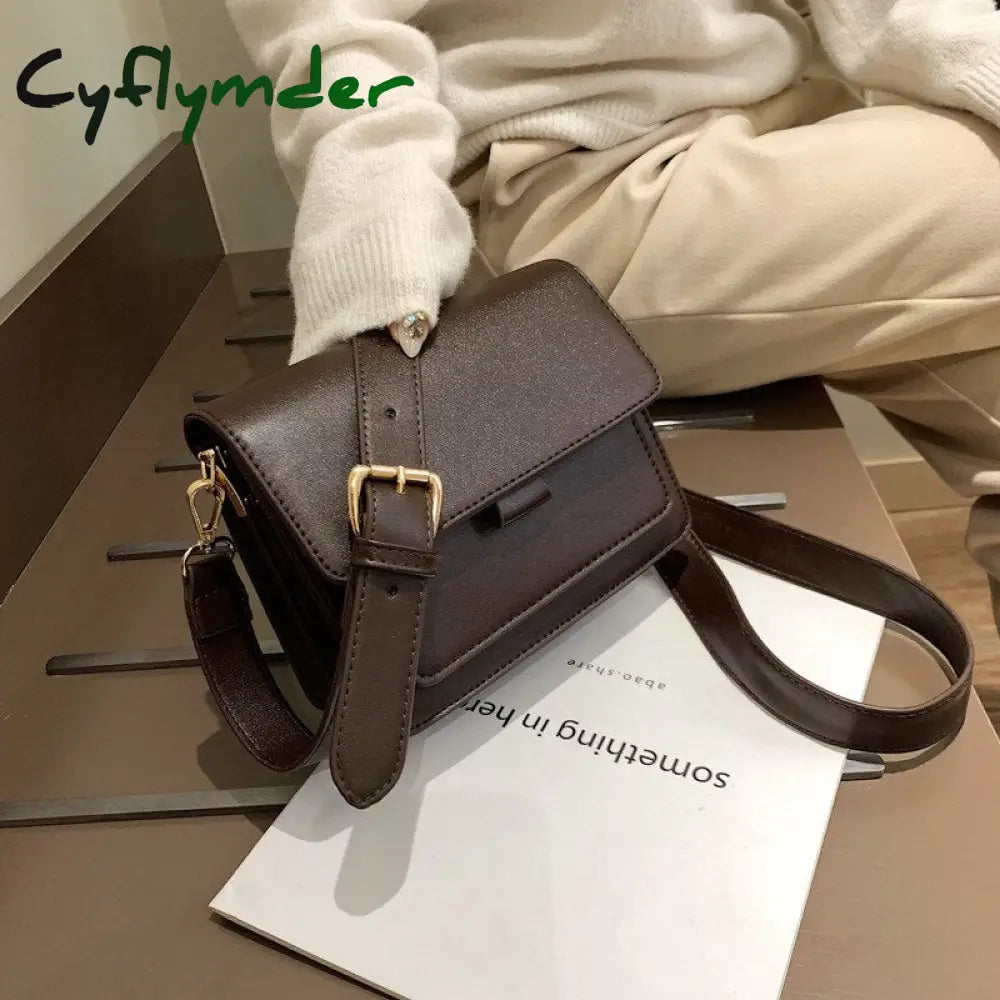 Fashion Flap Crossbody Bags For Women Solid Color Pu Leather Small Square Bag Wide Strap Casual