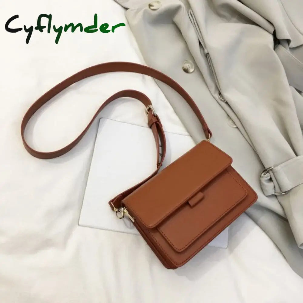 Fashion Flap Crossbody Bags For Women Solid Color Pu Leather Small Square Bag Wide Strap Casual