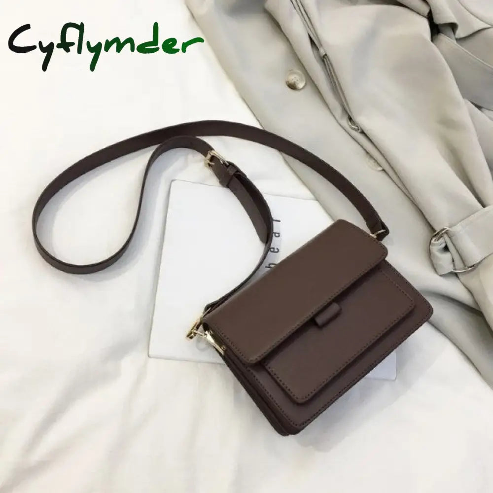 Fashion Flap Crossbody Bags For Women Solid Color Pu Leather Small Square Bag Wide Strap Casual