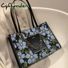 Fashion Large Capacity Shoulder Bag Flower Print Letter Chain Pu Leather Handbag New Garden Style