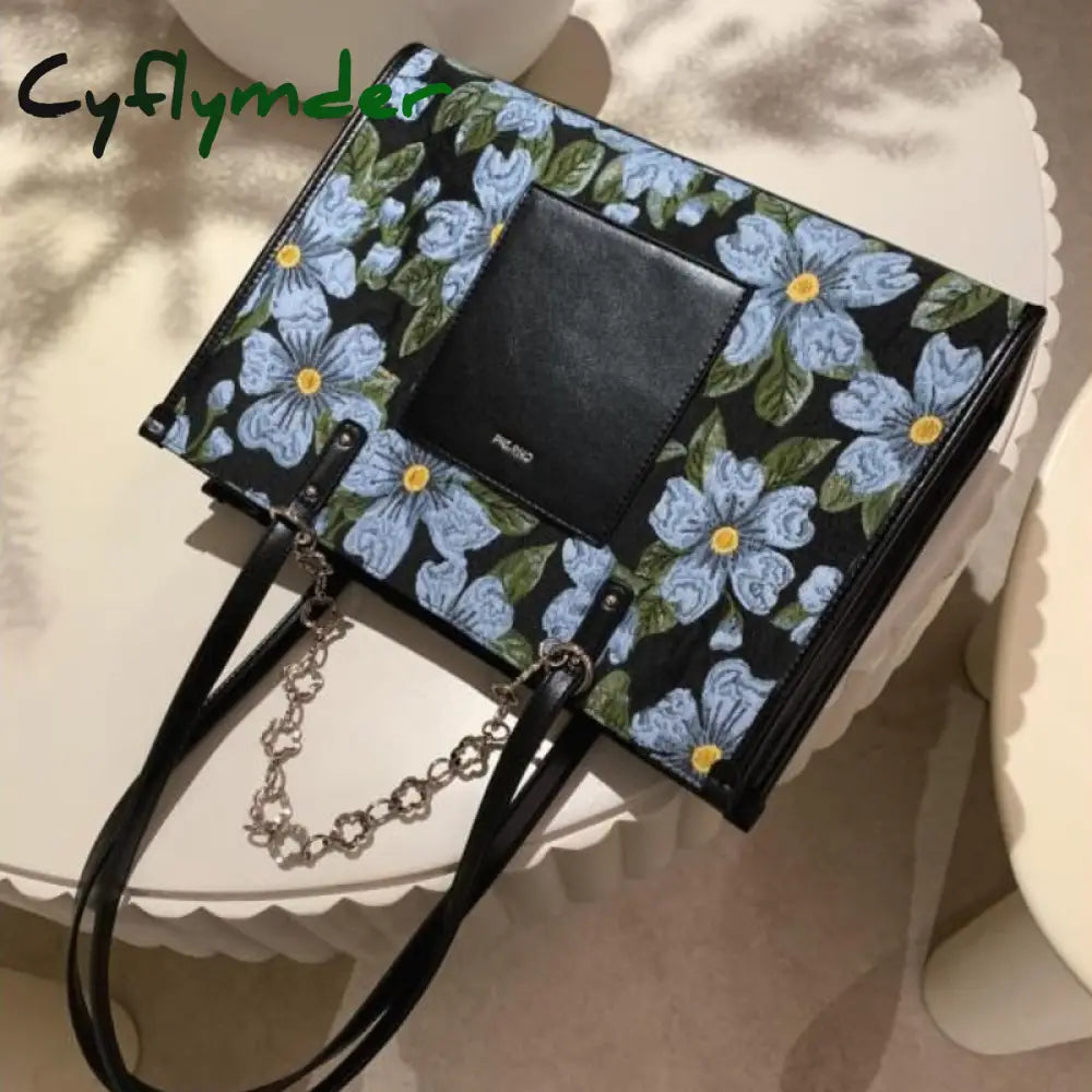 Fashion Large Capacity Shoulder Bag Flower Print Letter Chain Pu Leather Handbag New Garden Style