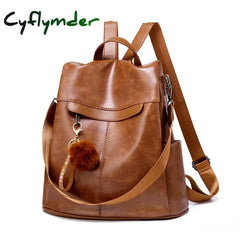 Fashion Leather Pu Laptop Backpack Women Brown Crossbody Bags For Travel Anti-Theft Rucksack