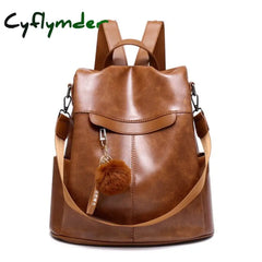 Fashion Leather Pu Laptop Backpack Women Brown Crossbody Bags For Travel Anti-Theft Rucksack