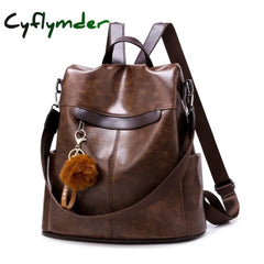 Fashion Leather Pu Laptop Backpack Women Brown Crossbody Bags For Travel Anti-Theft Rucksack