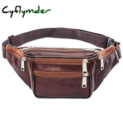 Fashion Men Genuine Leather Waist Bag Multi-Pocket And Multiple Zipper Belt Adjustable Fanny Pack
