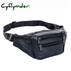 Fashion Men Genuine Leather Waist Bag Multi-Pocket And Multiple Zipper Belt Adjustable Fanny Pack