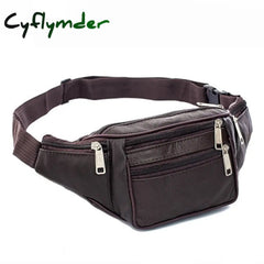 Fashion Men Genuine Leather Waist Bag Multi-Pocket And Multiple Zipper Belt Adjustable Fanny Pack