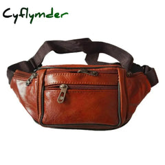 Fashion Men Genuine Leather Waist Bag Multi-Pocket And Multiple Zipper Belt Adjustable Fanny Pack