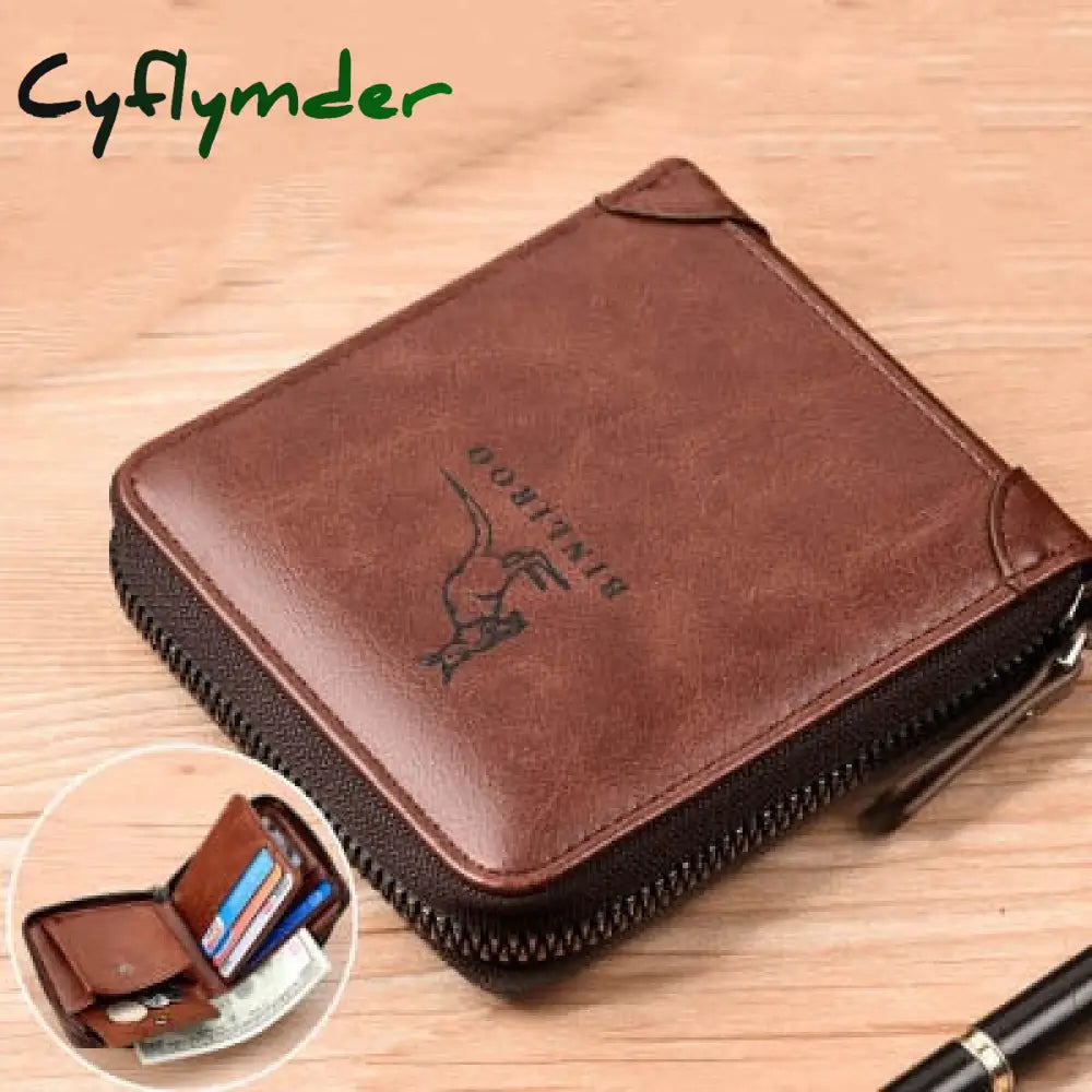 Fashion Men’s Coin Purse Wallet Rfid Blocking Genuine Leather Zipper Business Card Holder Id