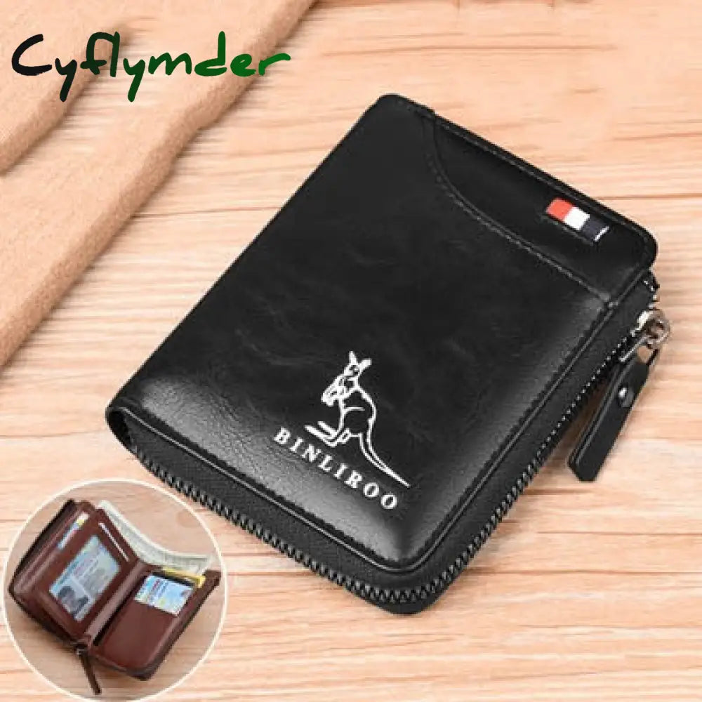 Fashion Men’s Coin Purse Wallet Rfid Blocking Genuine Leather Zipper Business Card Holder Id