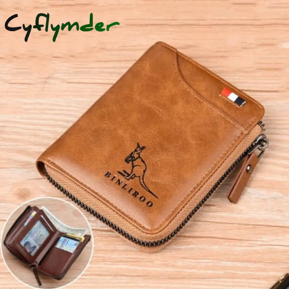 Fashion Men’s Coin Purse Wallet Rfid Blocking Genuine Leather Zipper Business Card Holder Id