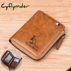 Fashion Men’s Coin Purse Wallet Rfid Blocking Genuine Leather Zipper Business Card Holder Id