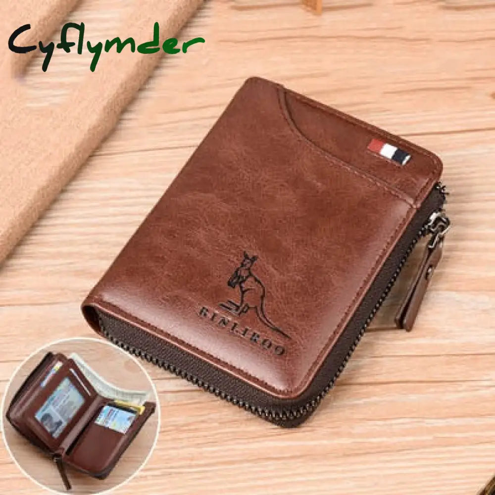 Fashion Men’s Coin Purse Wallet Rfid Blocking Genuine Leather Zipper Business Card Holder Id