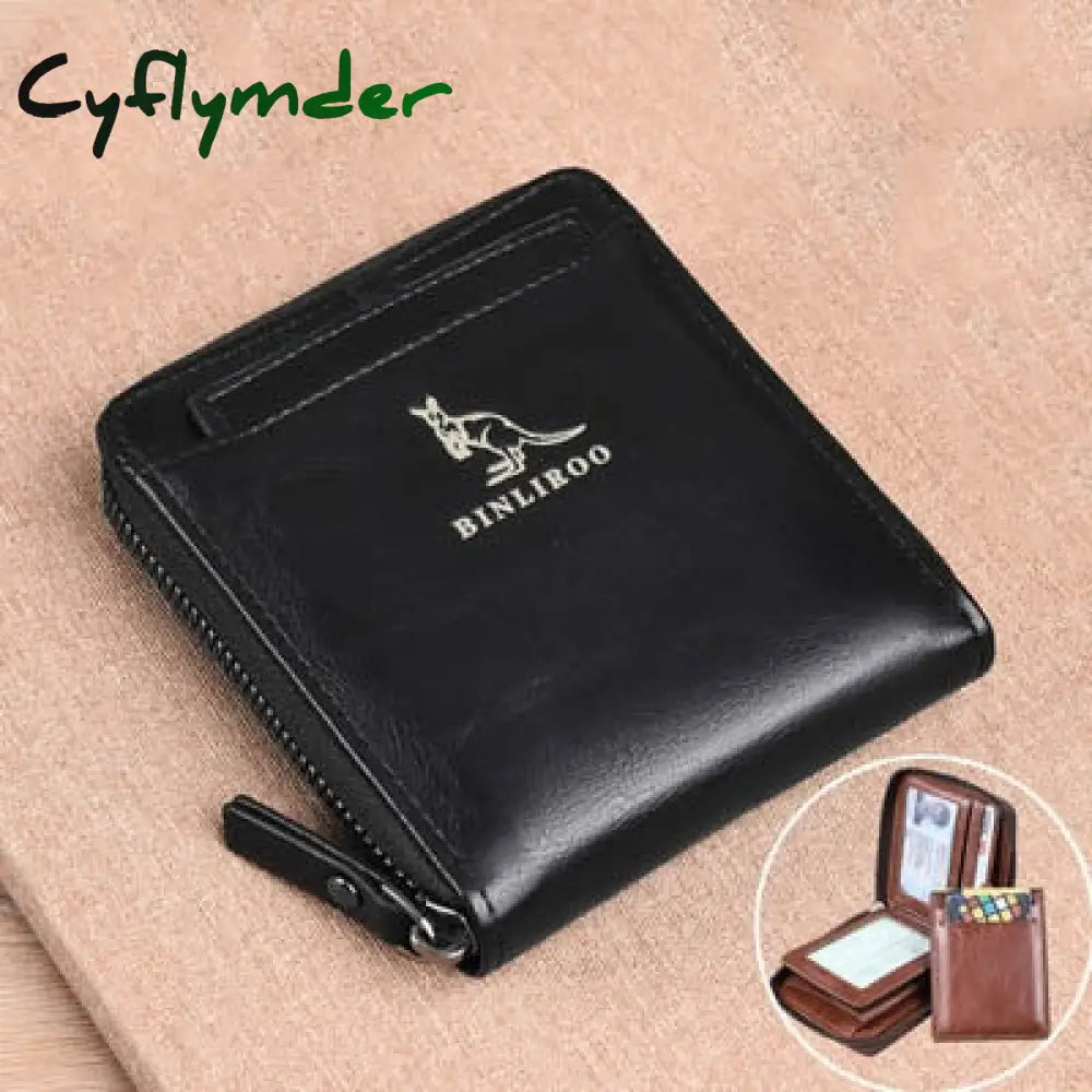 Fashion Men’s Coin Purse Wallet Rfid Blocking Genuine Leather Zipper Business Card Holder Id