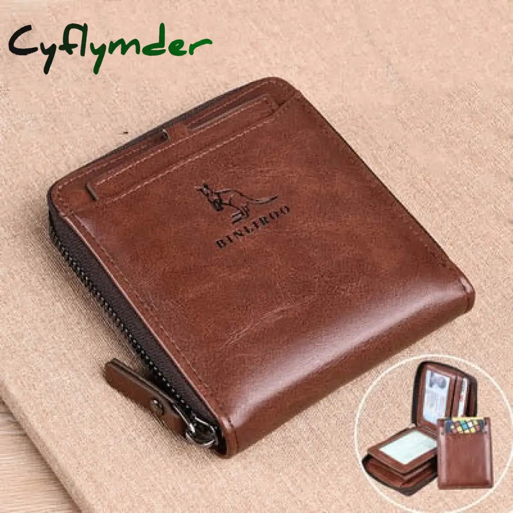 Fashion Men’s Coin Purse Wallet Rfid Blocking Genuine Leather Zipper Business Card Holder Id