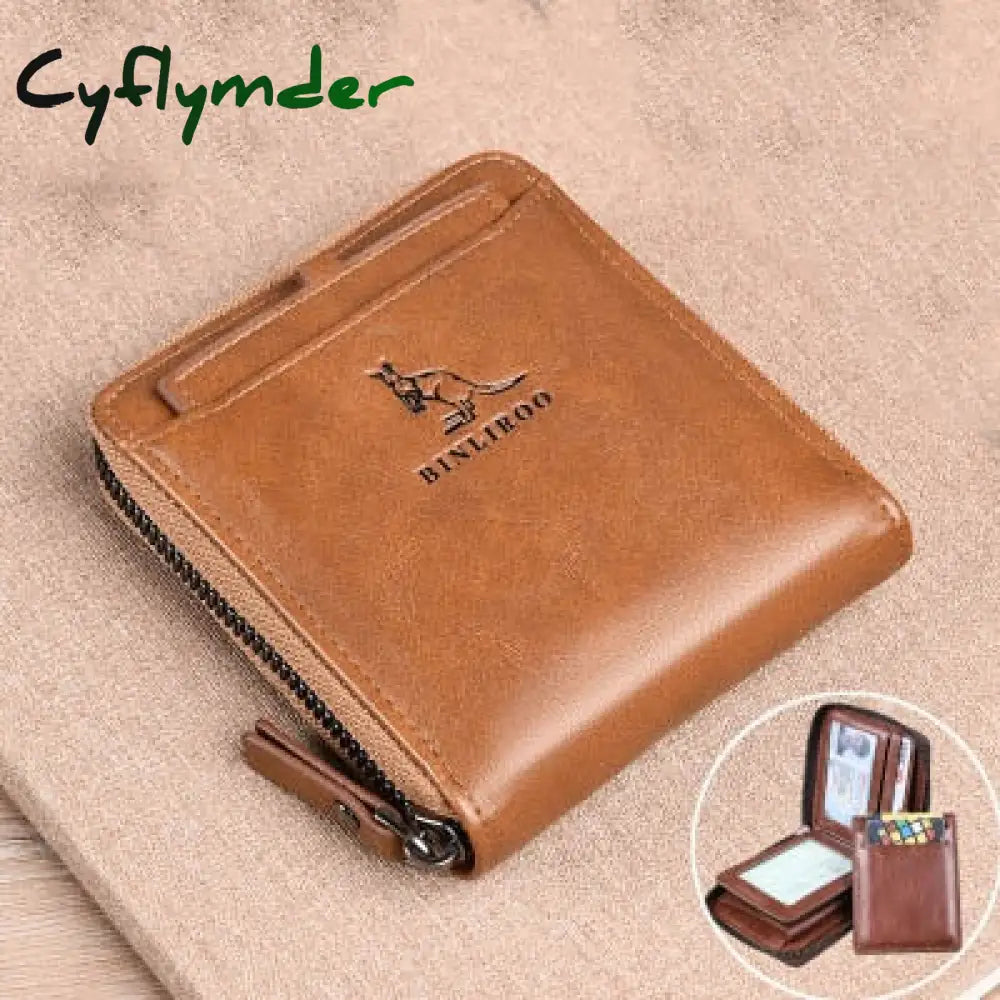 Fashion Men’s Coin Purse Wallet Rfid Blocking Genuine Leather Zipper Business Card Holder Id