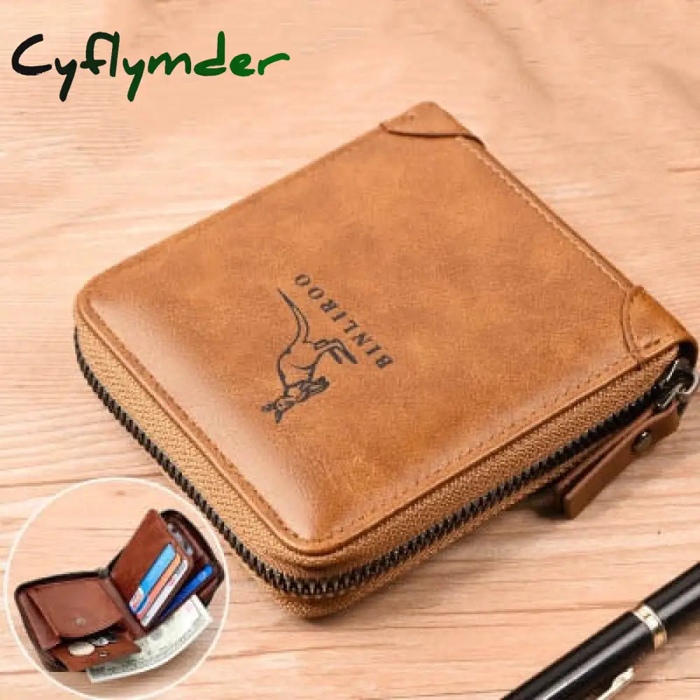 Fashion Men’s Coin Purse Wallet Rfid Blocking Genuine Leather Zipper Business Card Holder Id