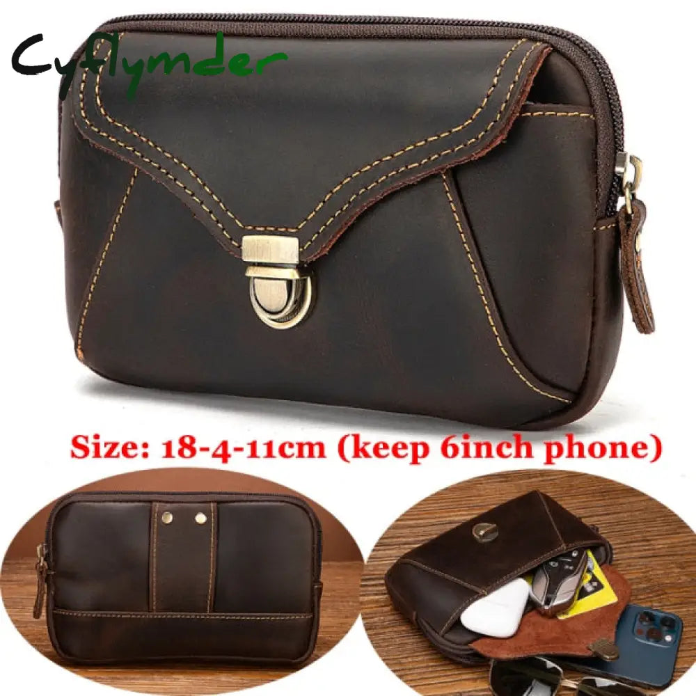 Fashion Quality Leather Small Summer Pouch Hook Design Waist Pack Bag Cigarette Case 6’’ Phone