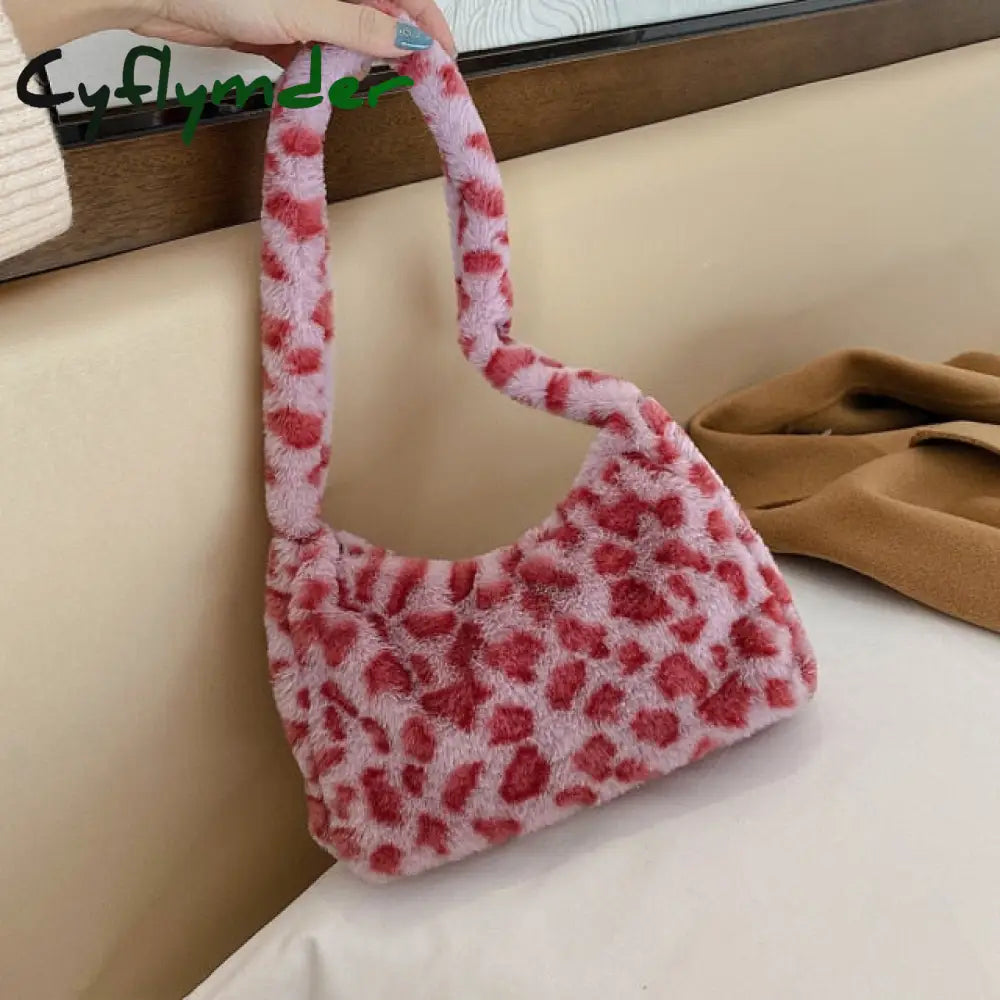 Fashion Solid Color Shoulder Underarm Bag Women Plush Soft Autumn Winter Fluffy Female Totes