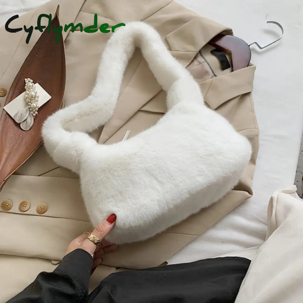 Fashion Solid Color Shoulder Underarm Bag Women Plush Soft Autumn Winter Fluffy Female Totes