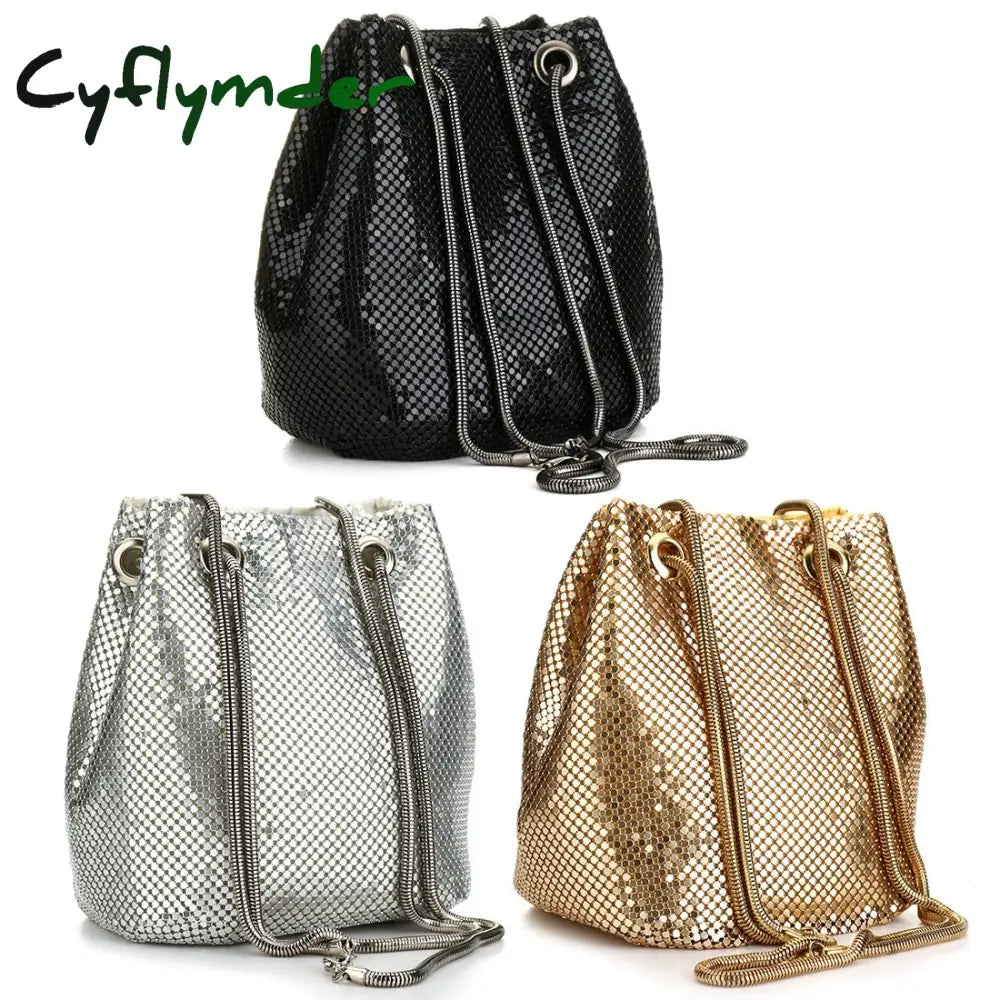 Fashion Women Bucket Shoulder Bag With Sequin Crossbody Evening Christmas Party Sliver Gold Purse