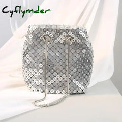 Fashion Women Bucket Shoulder Bag With Sequin Crossbody Evening Christmas Party Sliver Gold Purse