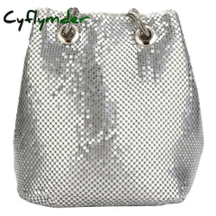 Fashion Women Bucket Shoulder Bag With Sequin Crossbody Evening Christmas Party Sliver Gold Purse