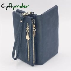 Fashion Women Wallets Dull Polish Leather Wallet Double Zipper Day Clutch Purse Wristlet