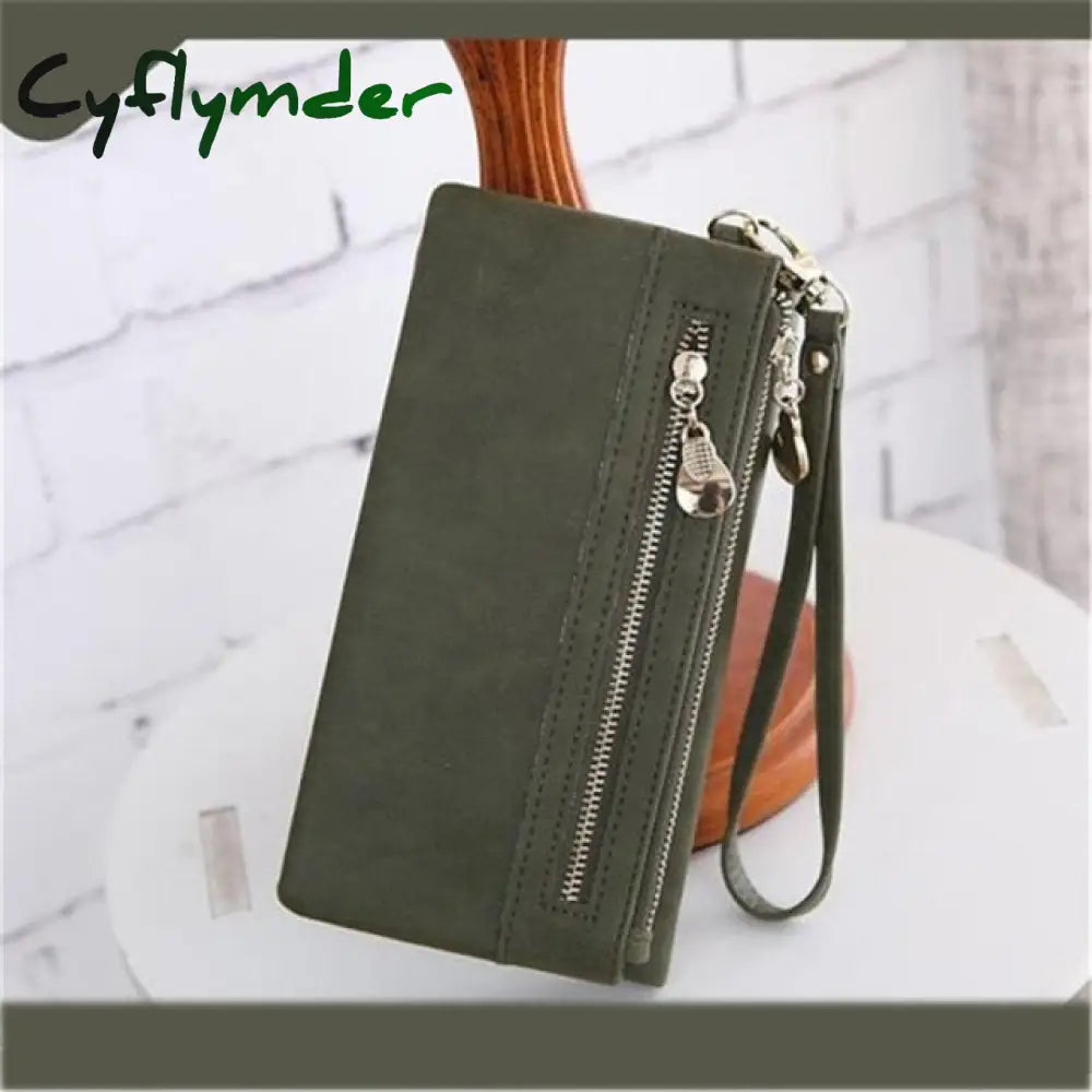 Fashion Women Wallets Dull Polish Leather Wallet Double Zipper Day Clutch Purse Wristlet