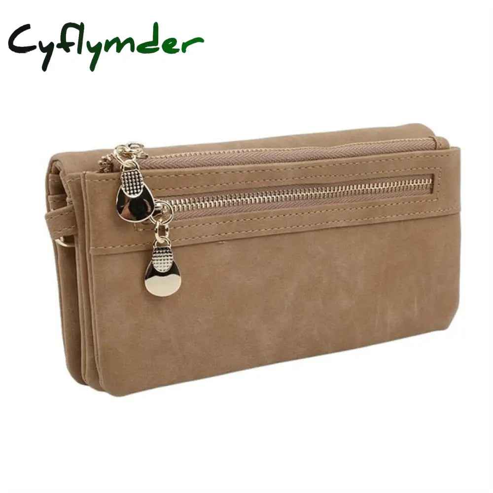 Fashion Women Wallets Dull Polish Leather Wallet Double Zipper Day Clutch Purse Wristlet