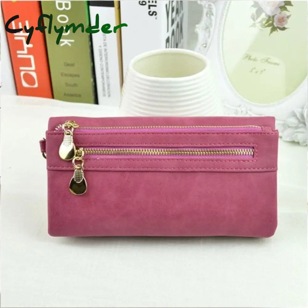 Fashion Women Wallets Dull Polish Leather Wallet Double Zipper Day Clutch Purse Wristlet