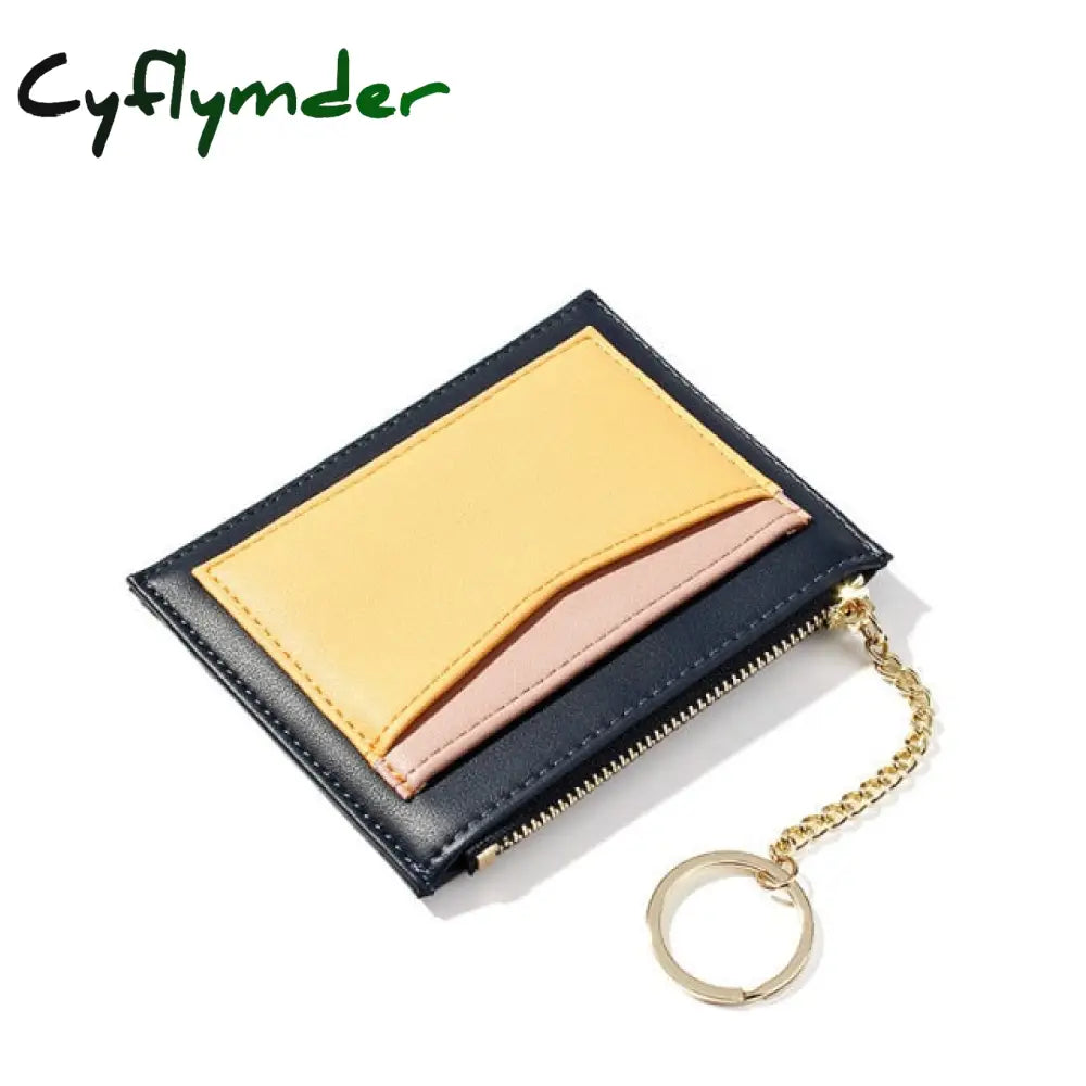 Fashionable Pu Leather Women’s Wallet Multi-Card Position Zipper Card Bag Keychain Small Lady