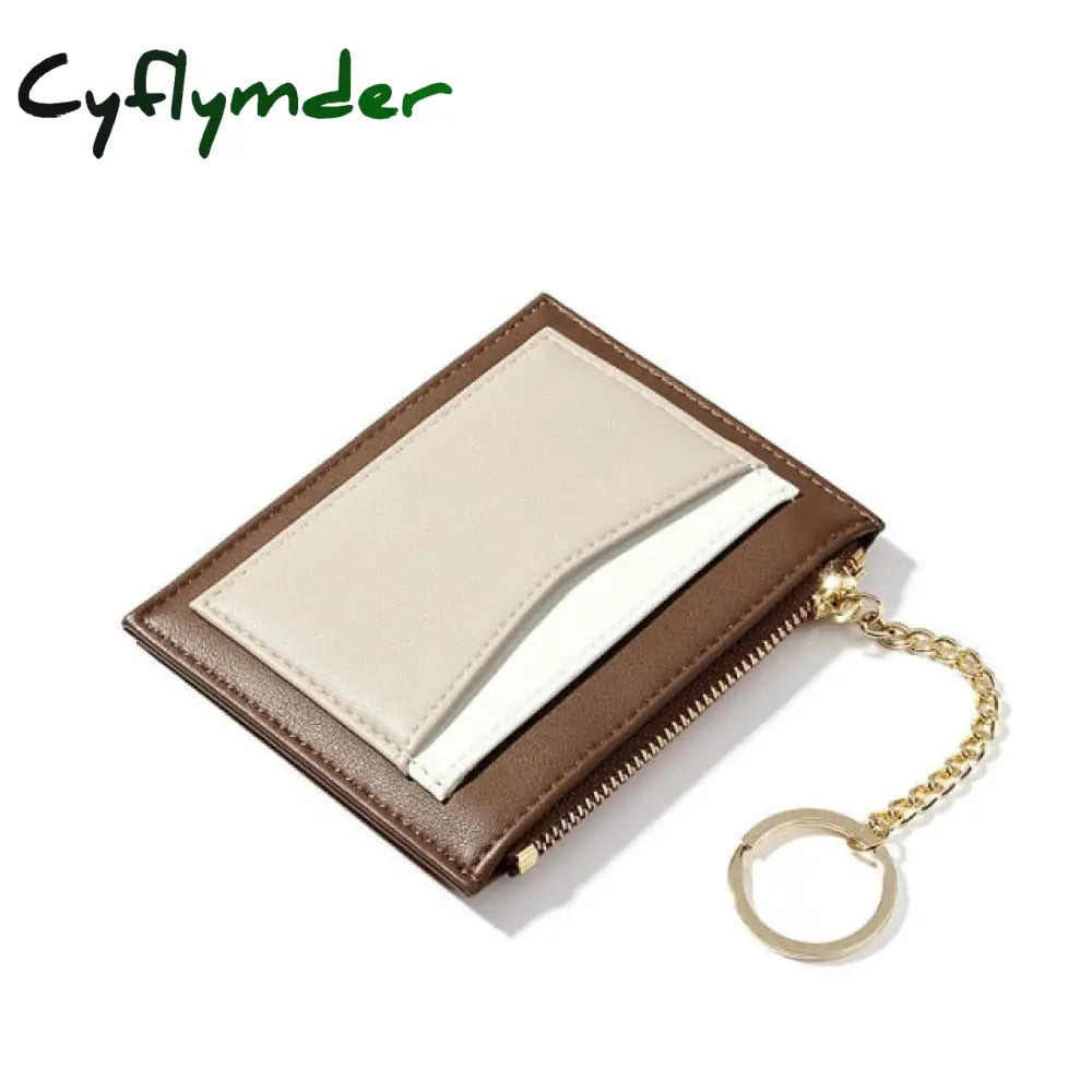 Fashionable Pu Leather Women’s Wallet Multi-Card Position Zipper Card Bag Keychain Small Lady