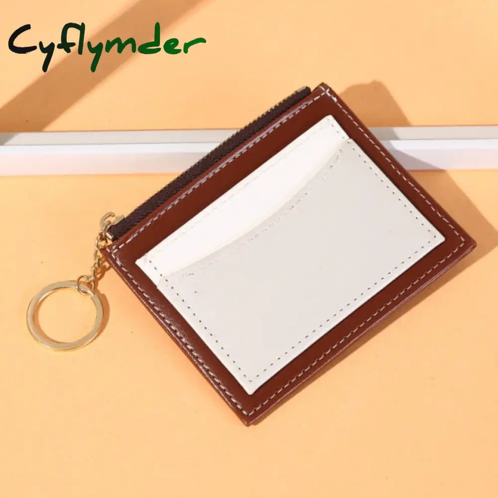 Fashionable Pu Leather Women’s Wallet Multi-Card Position Zipper Card Bag Keychain Small Lady