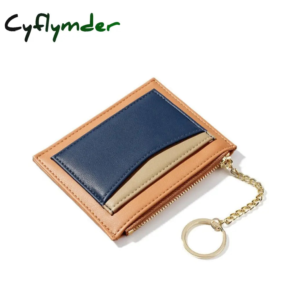 Fashionable Pu Leather Women’s Wallet Multi-Card Position Zipper Card Bag Keychain Small Lady