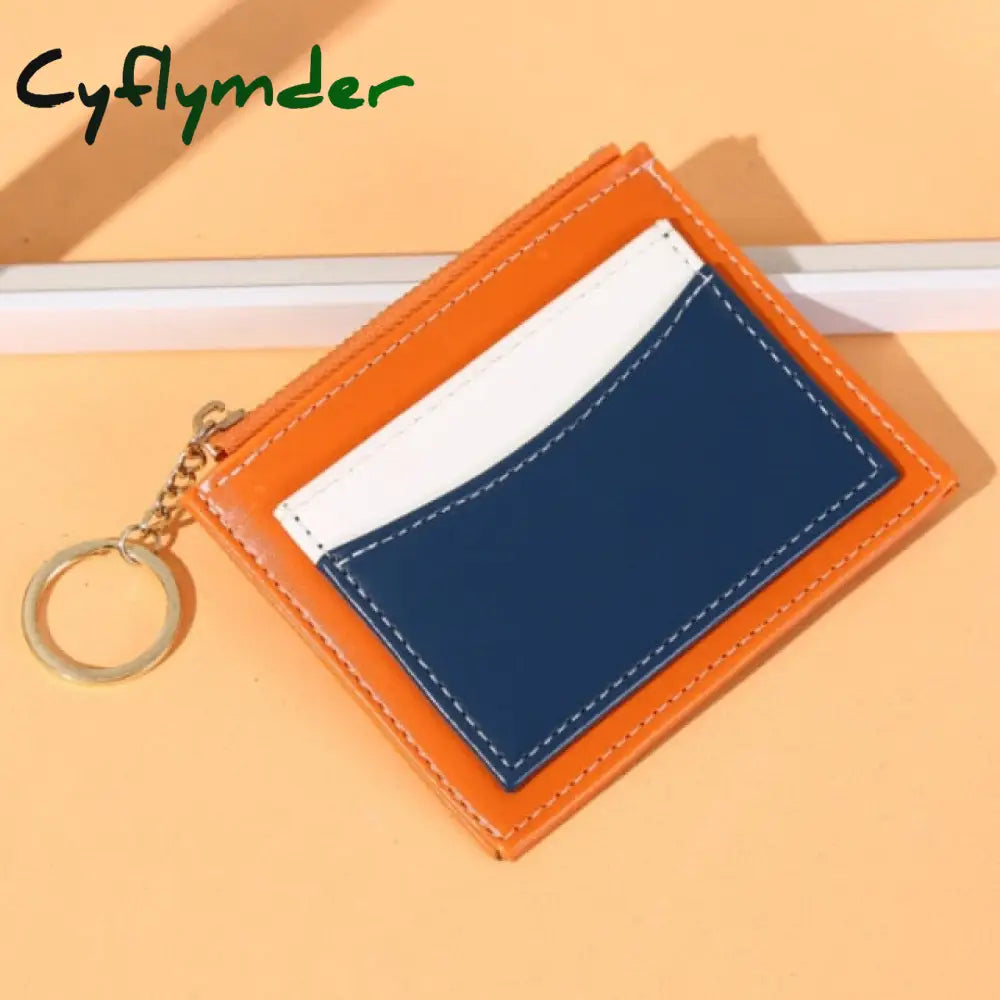 Fashionable Pu Leather Women’s Wallet Multi-Card Position Zipper Card Bag Keychain Small Lady