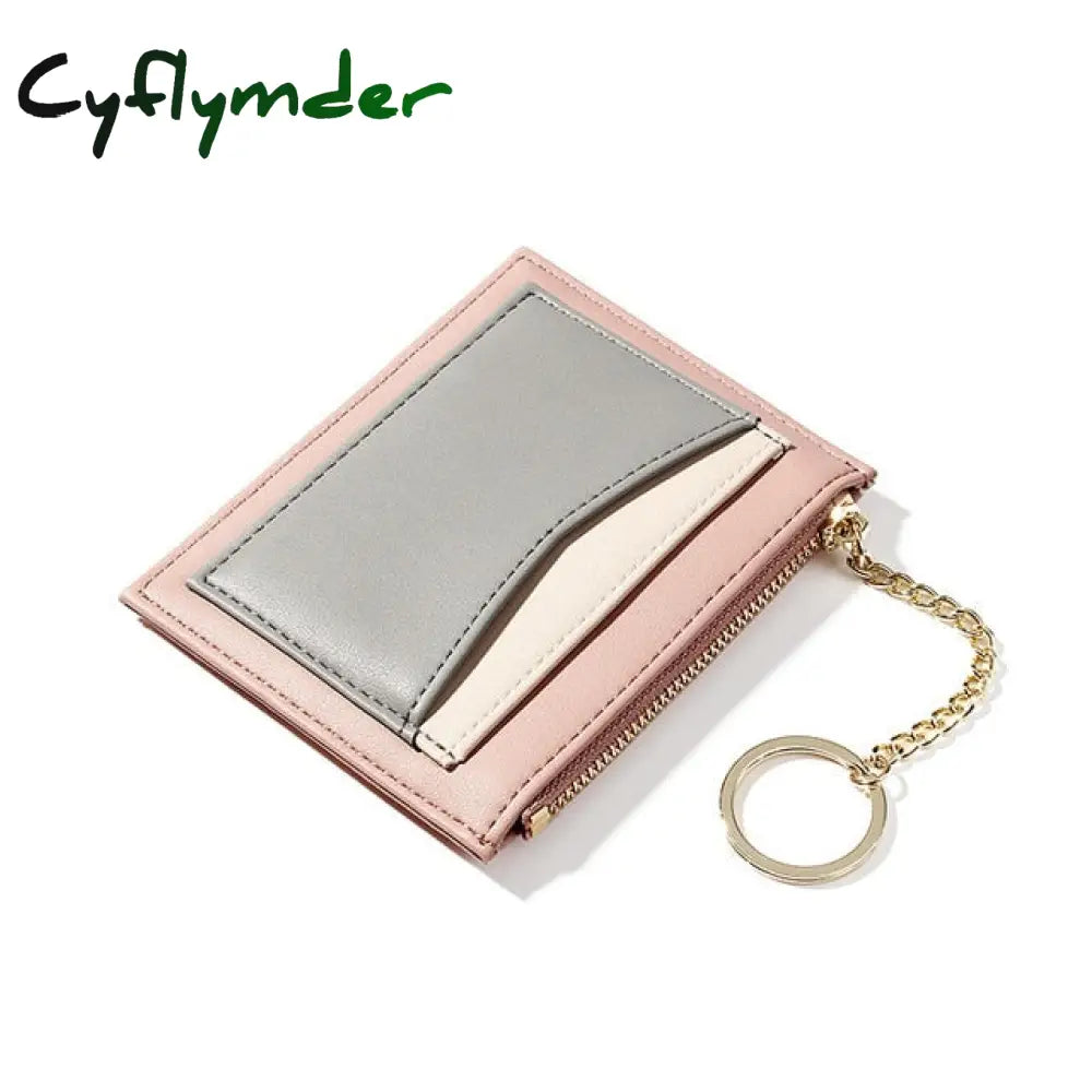 Fashionable Pu Leather Women’s Wallet Multi-Card Position Zipper Card Bag Keychain Small Lady