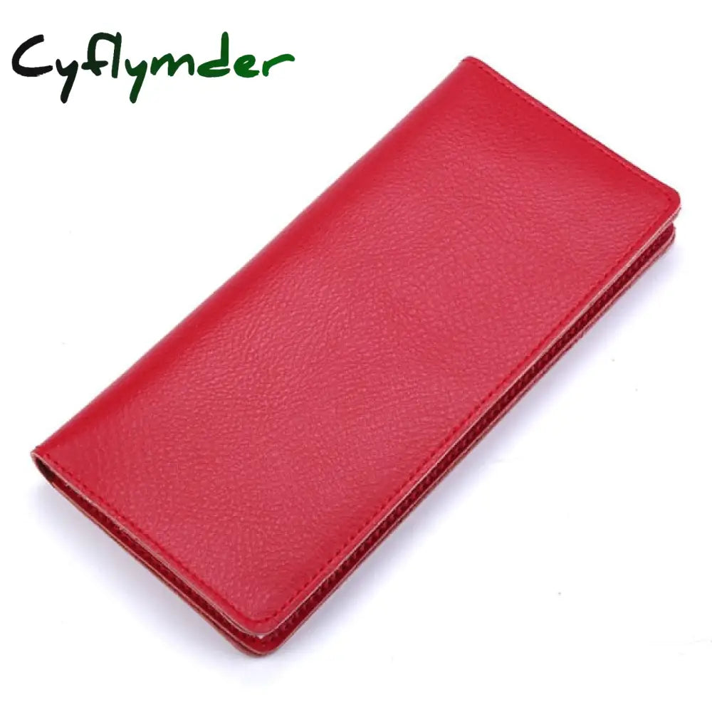 Genuine Leather Men Long Wallet Women Purse Male Slim Money Bag Female Credit Card Holder Thin Two