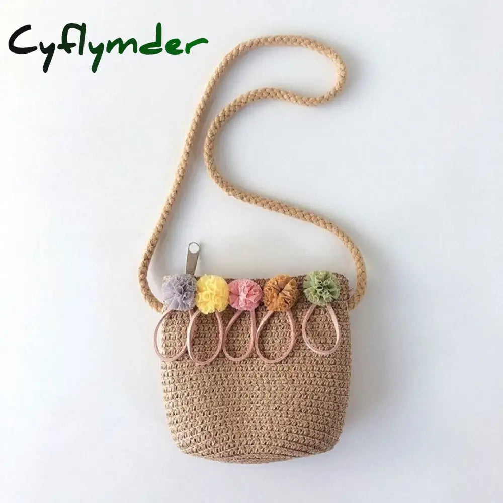 Handmade Floral Rattan Kids Crossbody Mini Shoulder Bag Summer Straw Beach Girls Casual Messenger