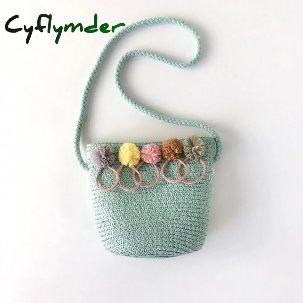 Handmade Floral Rattan Kids Crossbody Mini Shoulder Bag Summer Straw Beach Girls Casual Messenger