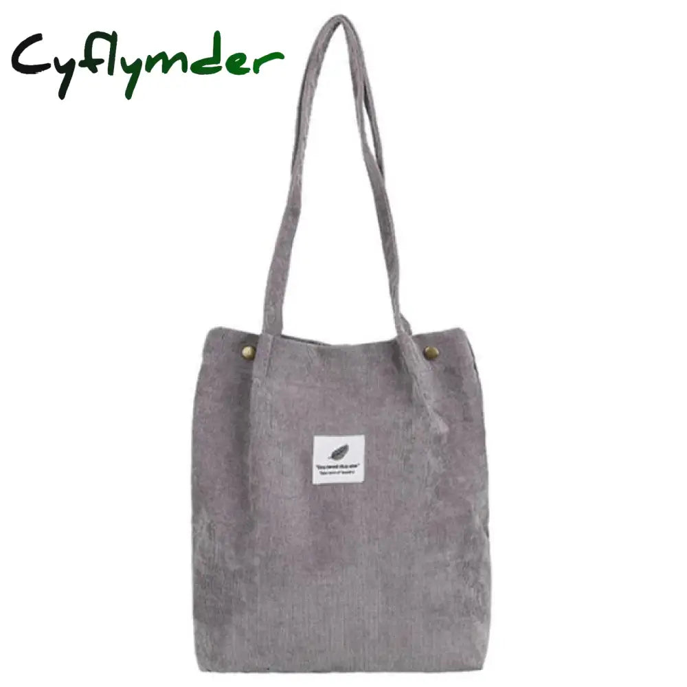 High Capacity Women Corduroy Tote Ladies Casual Shoulder Bag Foldable Reusable Shopping Beach Gray