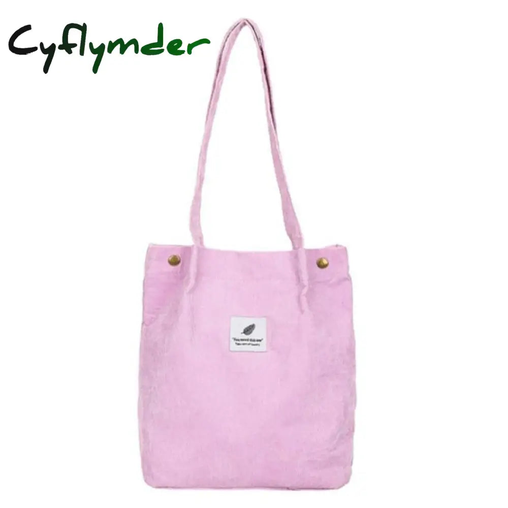 High Capacity Women Corduroy Tote Ladies Casual Shoulder Bag Foldable Reusable Shopping Beach Pink