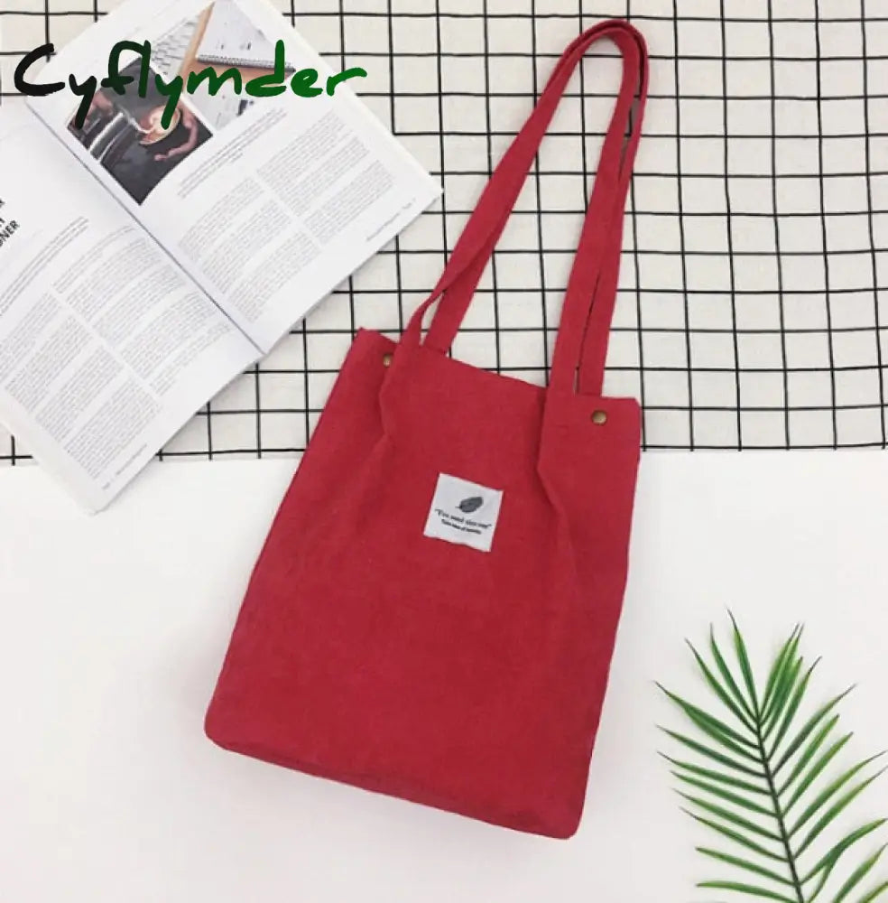 High Capacity Women Corduroy Tote Ladies Casual Shoulder Bag Foldable Reusable Shopping Beach Wine