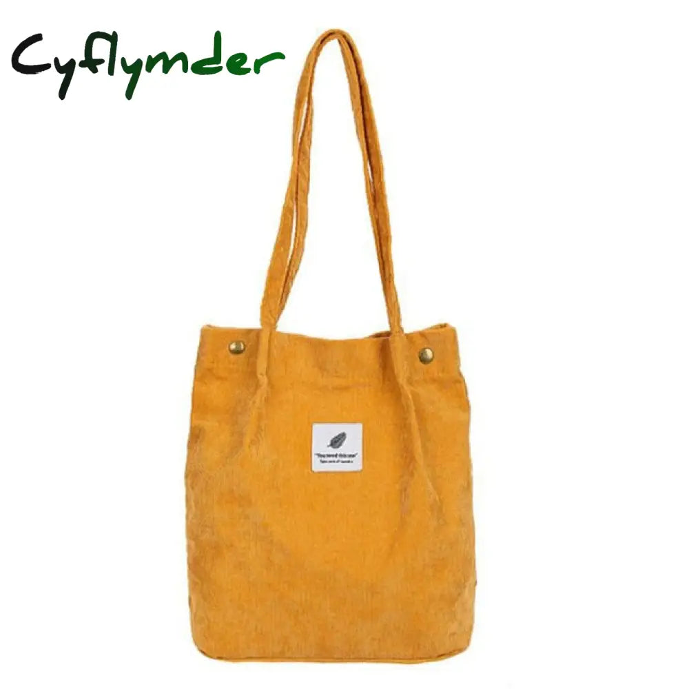 High Capacity Women Corduroy Tote Ladies Casual Shoulder Bag Foldable Reusable Shopping Beach Yellow