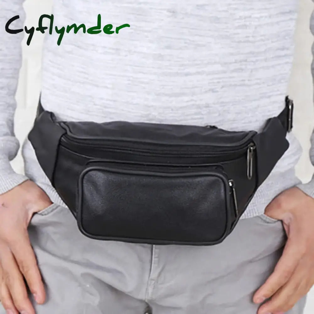 Jchensj Genuine Leather Men’s Fanny Pack Waist Bag For Men Large Capacity Belt 7 Zipper Pocket