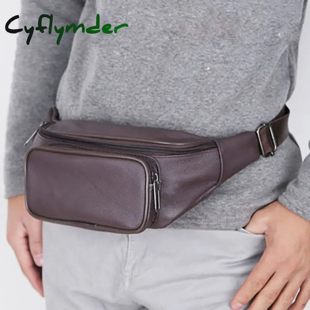 Jchensj Genuine Leather Men’s Fanny Pack Waist Bag For Men Large Capacity Belt 7 Zipper Pocket