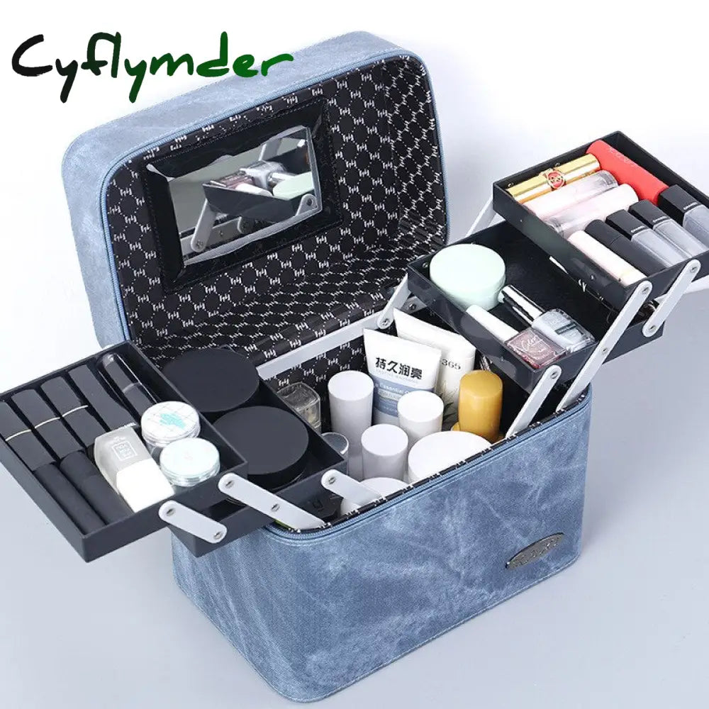 Large Capacity Makeup Bag Multi-Layer Women Cosmetic Case High Quality Pu Leather Female Make Up