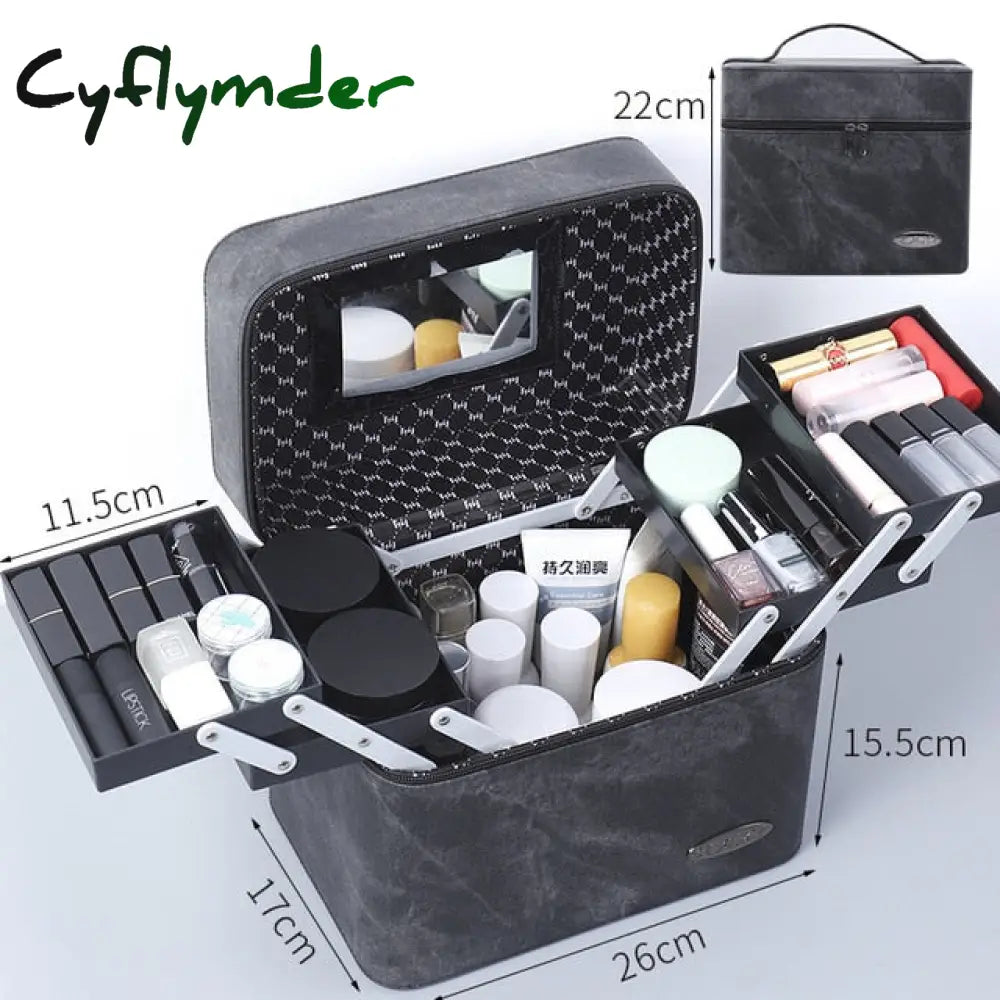 Large Capacity Makeup Bag Multi-Layer Women Cosmetic Case High Quality Pu Leather Female Make Up